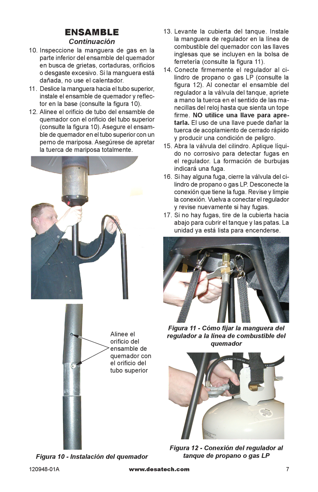 Desa TD120, TD121, TD122, TD123, TD124, TD129 owner manual Figura 10 Instalación del quemador 