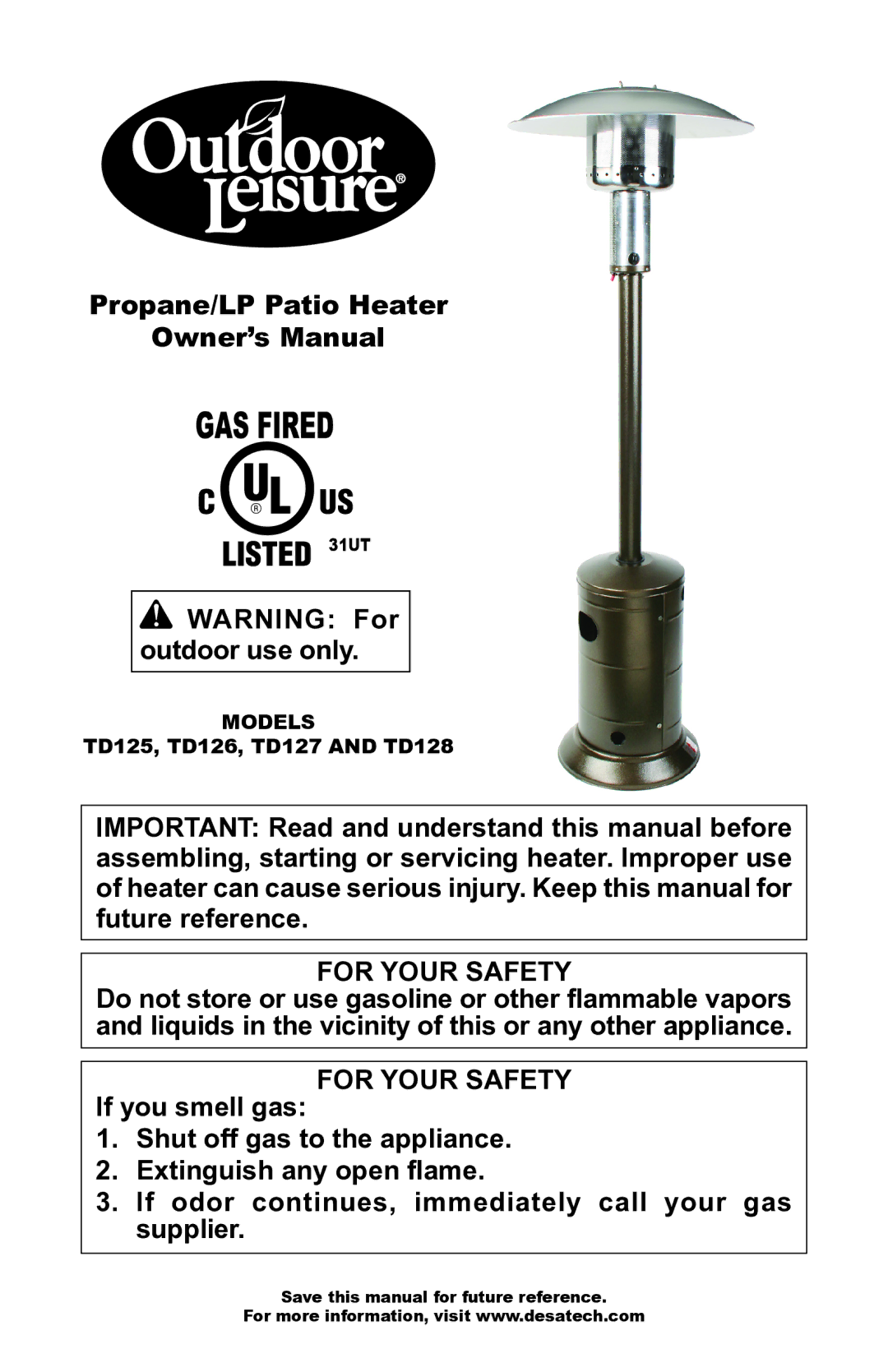 Desa Td125, Td126, Td127, Td128 owner manual Models, TD125, TD126, TD127 and TD128 