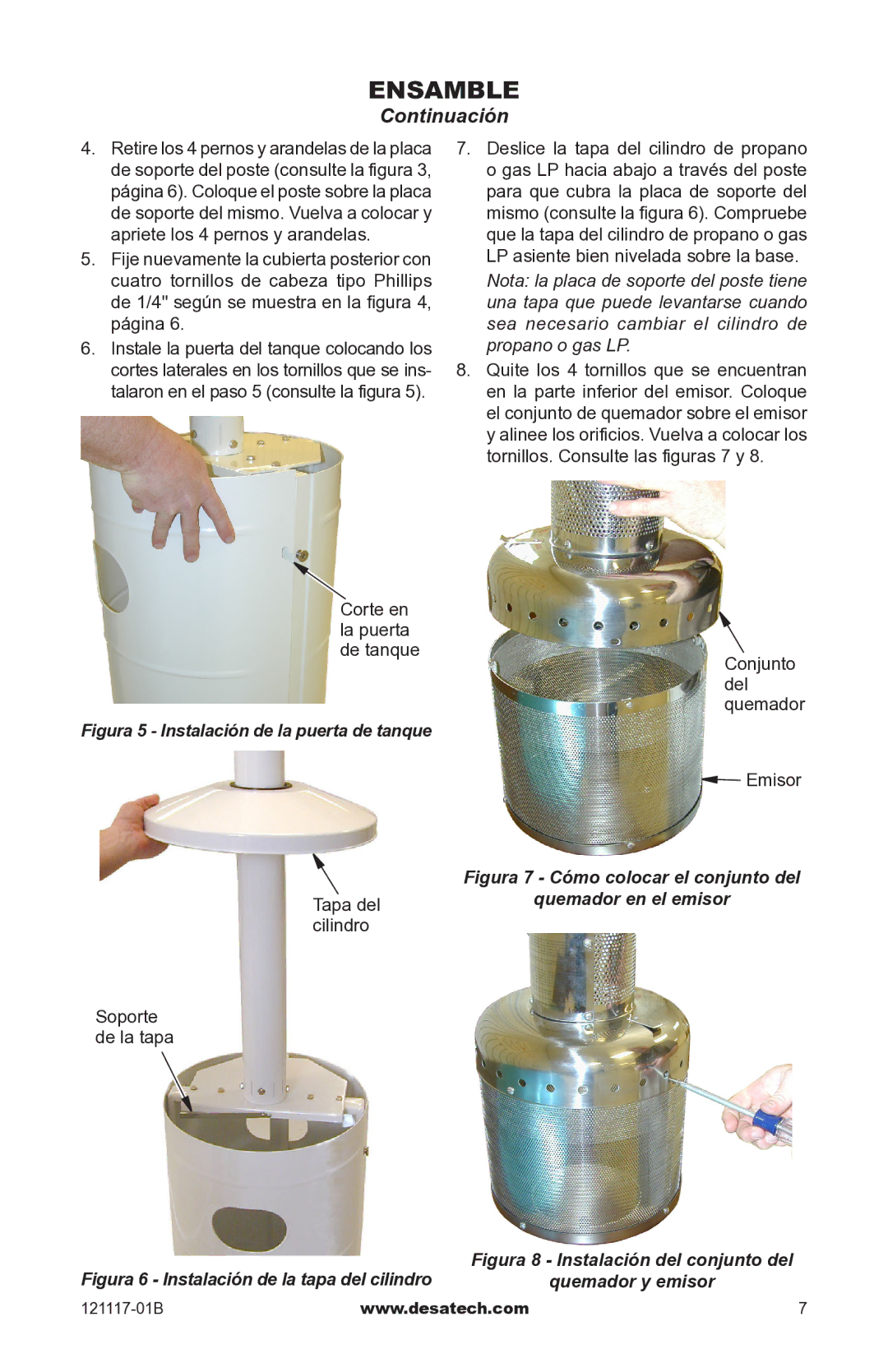 Desa Td125, Td126, Td127, Td128 owner manual Figura 5 Instalación de la puerta de tanque 