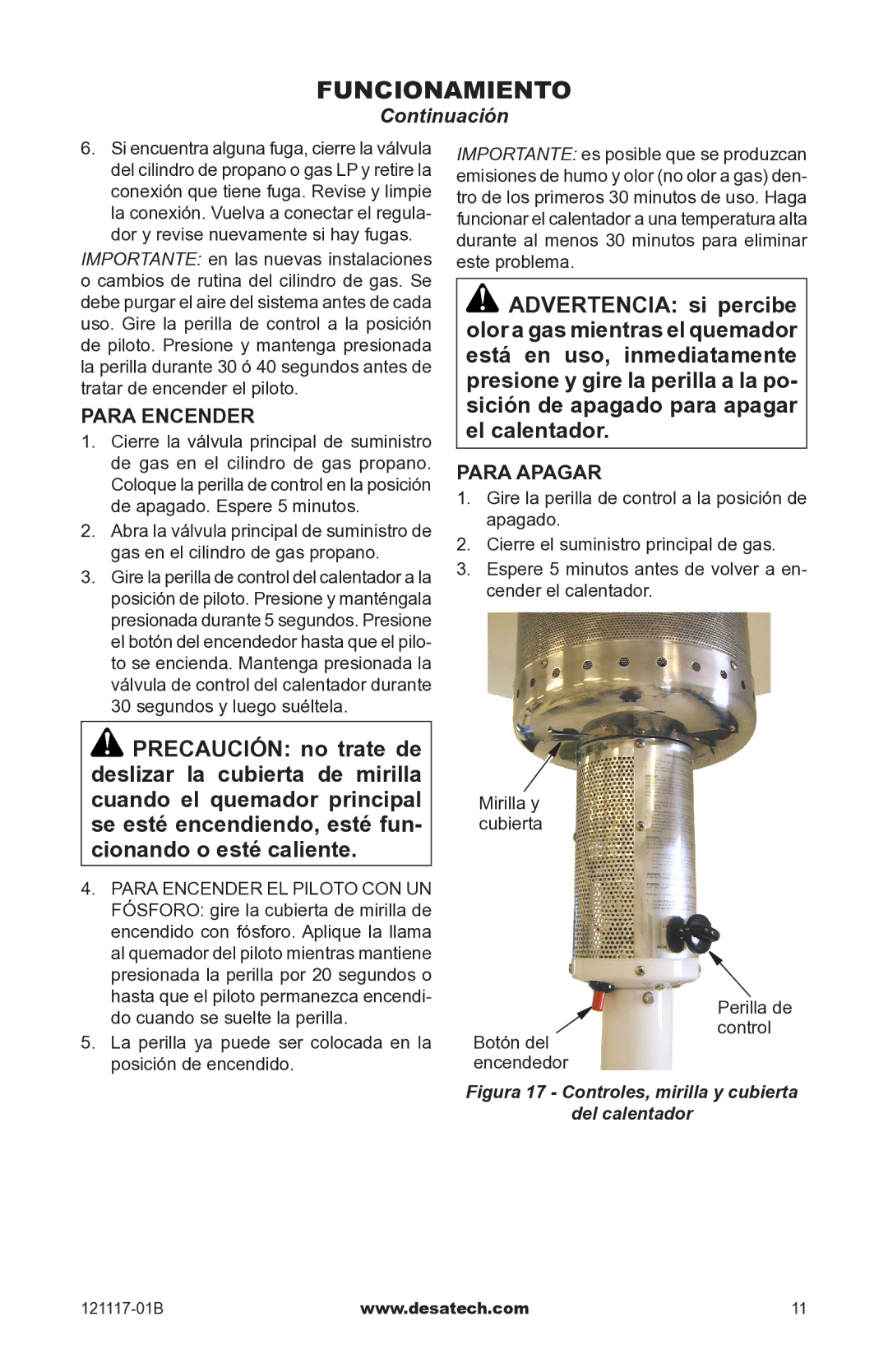 Desa Td125, Td126, Td127, Td128 owner manual Para Encender, Para Apagar 