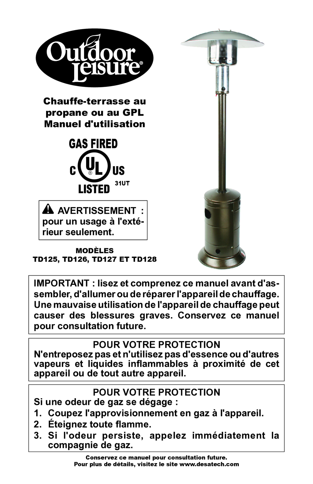 Desa Td125, Td126, Td127, Td128 owner manual Modèles, TD125, TD126, TD127 et TD128 