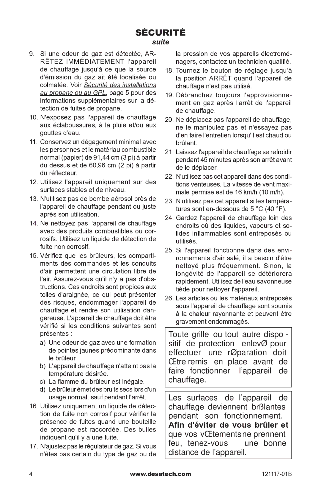 Desa Td125, Td126, Td127, Td128 owner manual Sécurité 