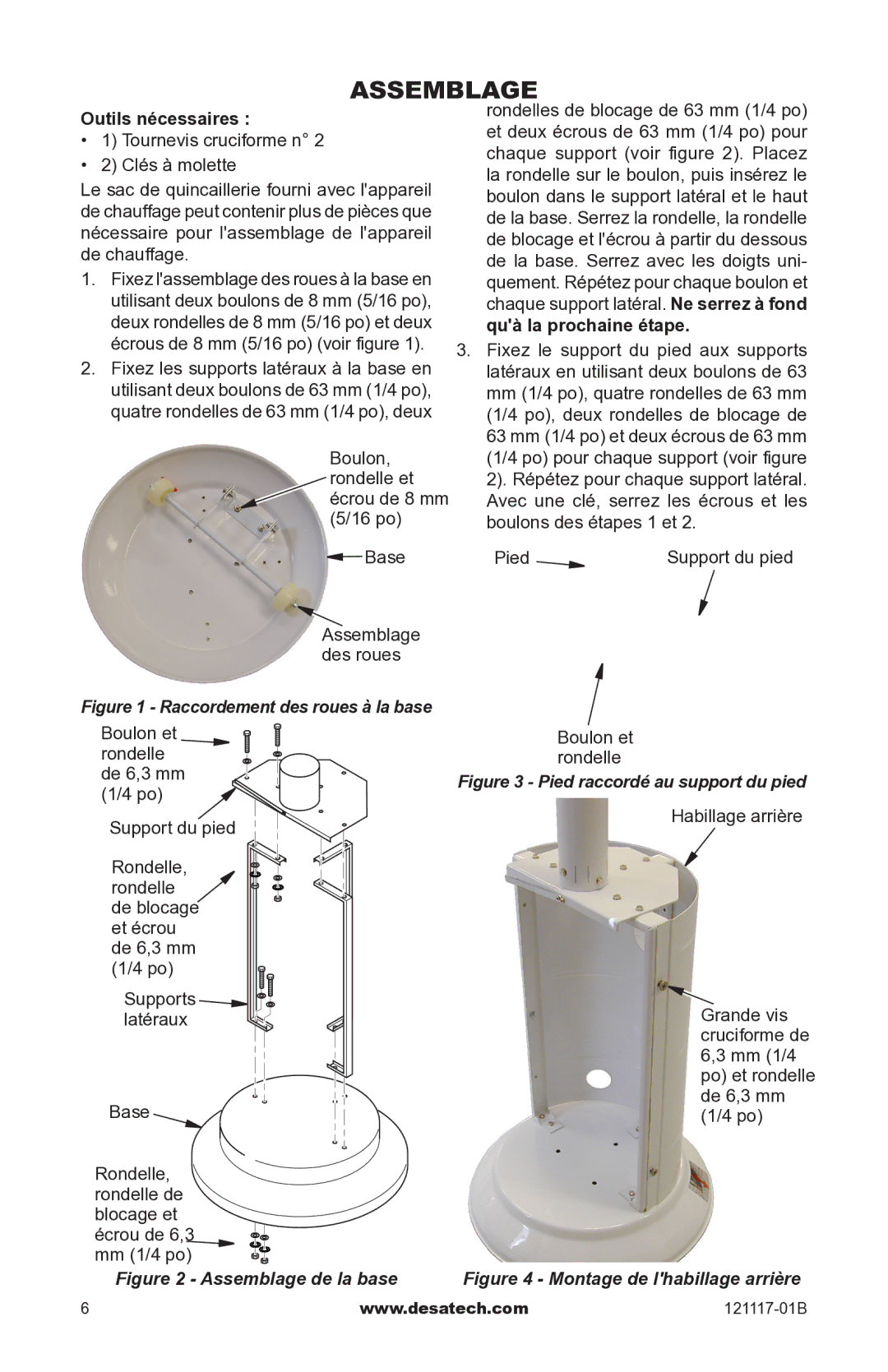 Desa Td125, Td126, Td127, Td128 owner manual Assemblage, Outils nécessaires 