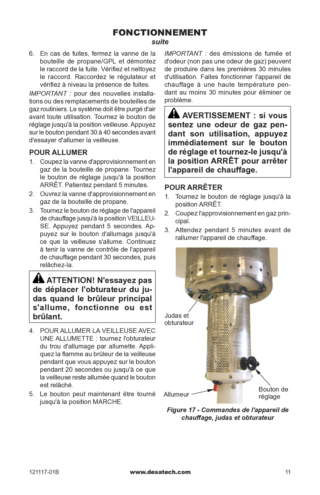 Desa Td125, Td126, Td127, Td128 owner manual Pour Allumer, Pour Arrêter 