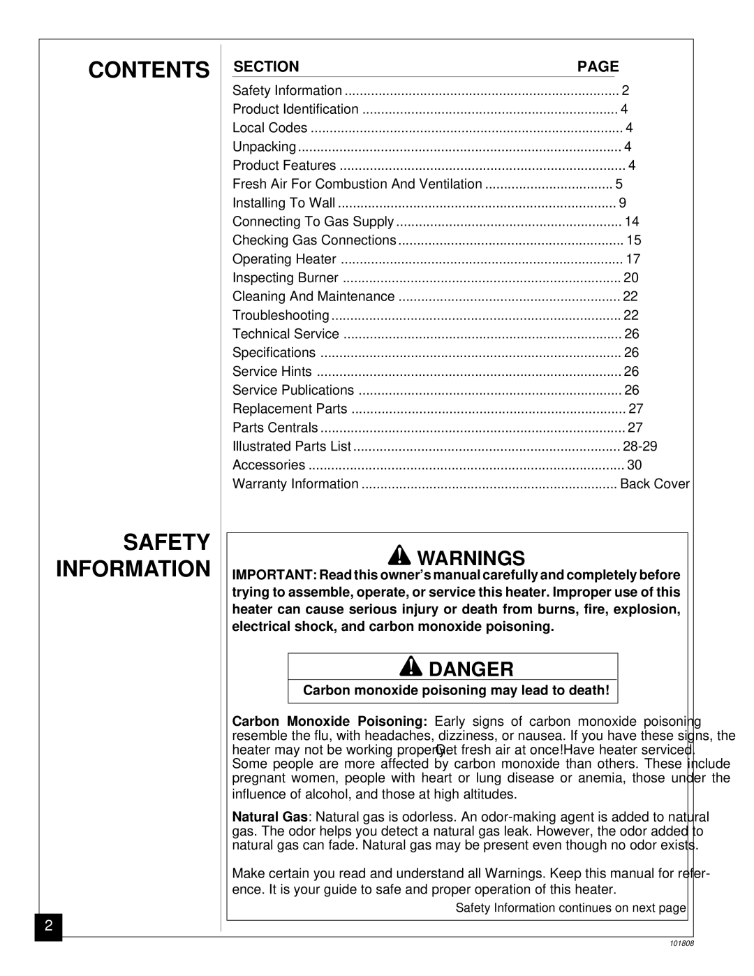 Desa Tech 28, 18, B installation manual Contents, Safety Information 