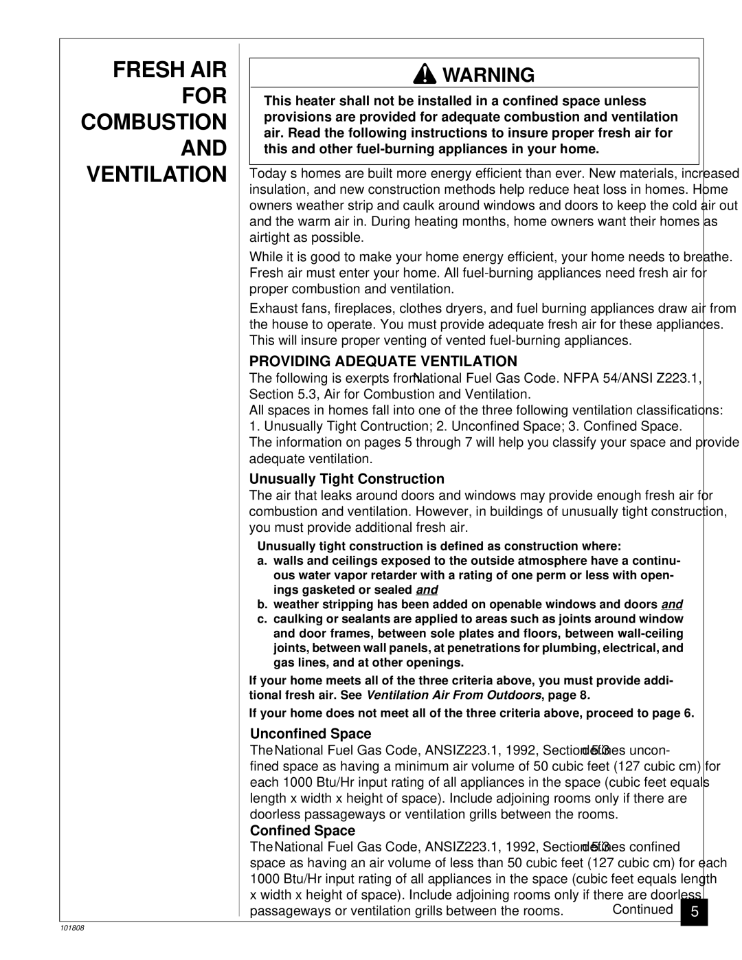 Desa Tech 28, 18, B installation manual Fresh AIR For, Combustion, Providing Adequate Ventilation 