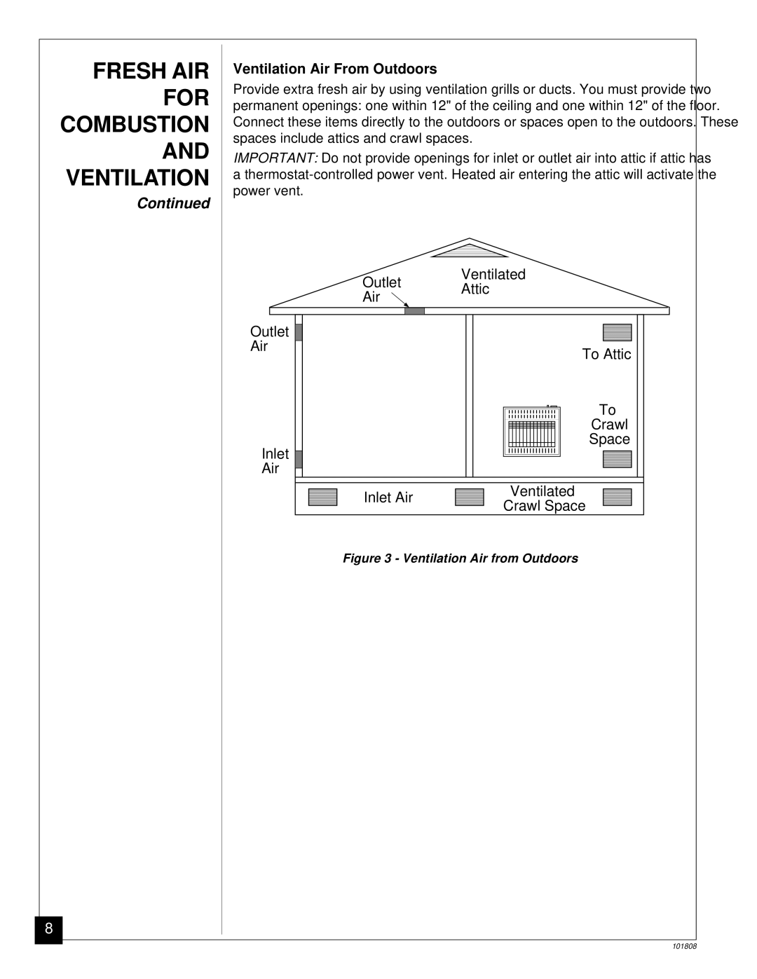 Desa Tech 28, 18, B installation manual Ventilation Air From Outdoors, Ventilation Air from Outdoors 