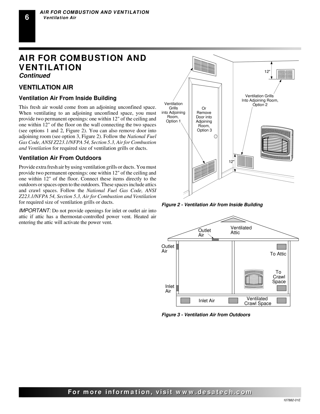 Desa Tech CBP20, CBN20T, CBP30T, CBN30T Ventilation AIR, Ventilation Air From Inside Building, Ventilation Air From Outdoors 