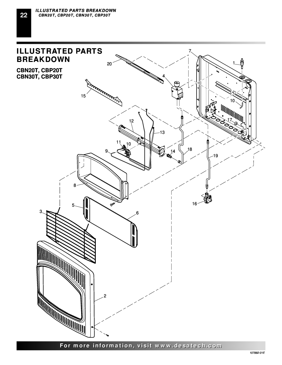 Desa Tech installation manual Illustrated Parts Breakdown, For..com, CBN20T, CBP20T, CBN30T, CBP30T, 107882-01E 