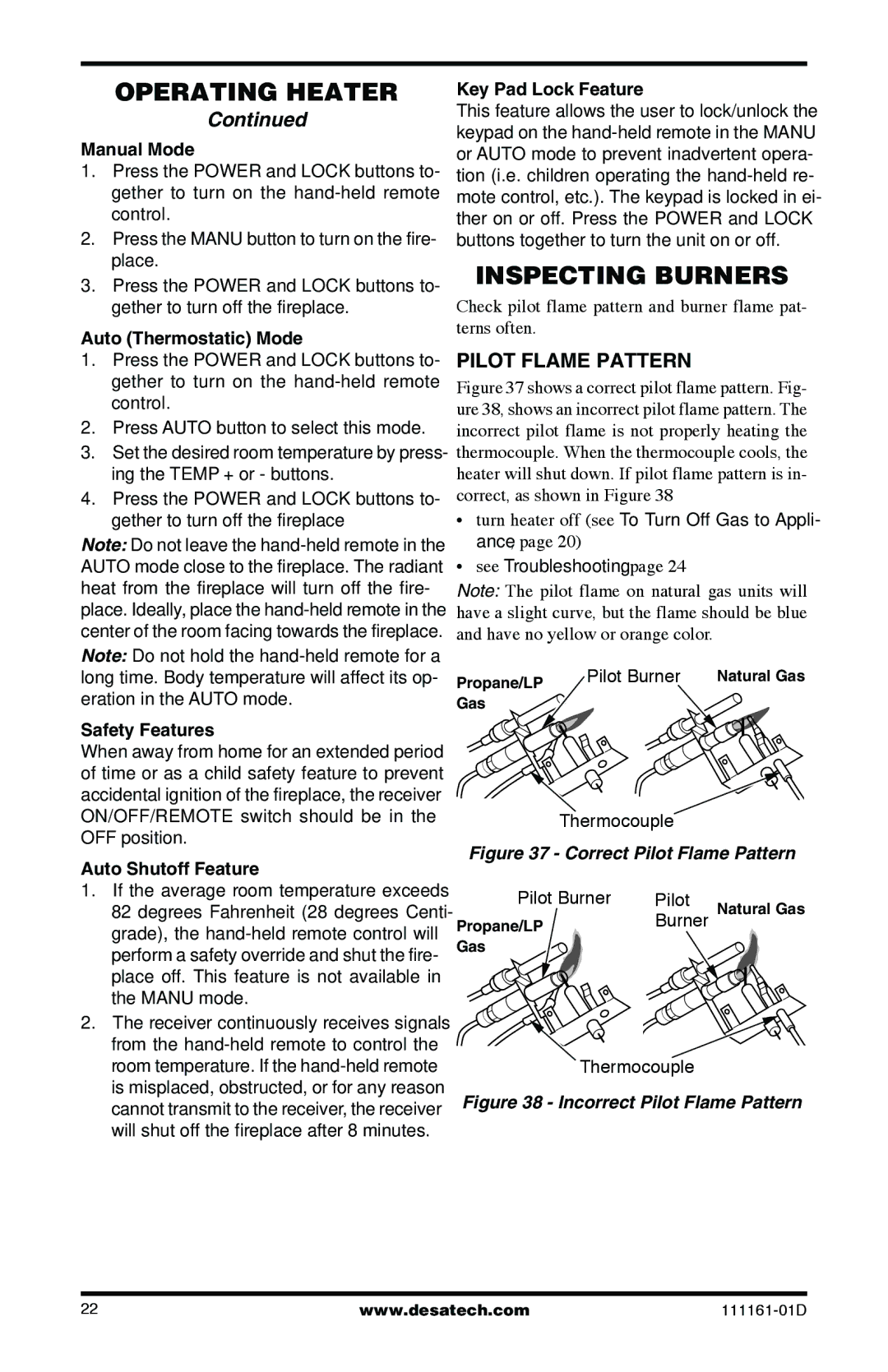 Desa Tech CCL3018NR, CCL3930PRA installation manual Inspecting Burners, Pilot Flame Pattern 