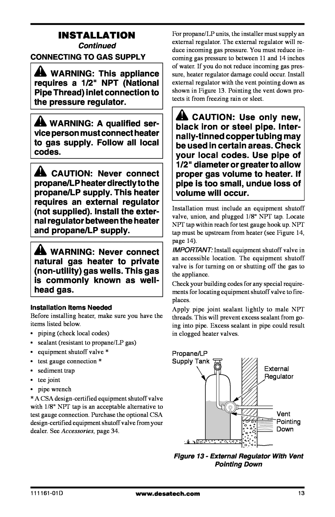 Desa Tech CCL3018NR, CCL3930PRA installation manual Connecting To Gas Supply 