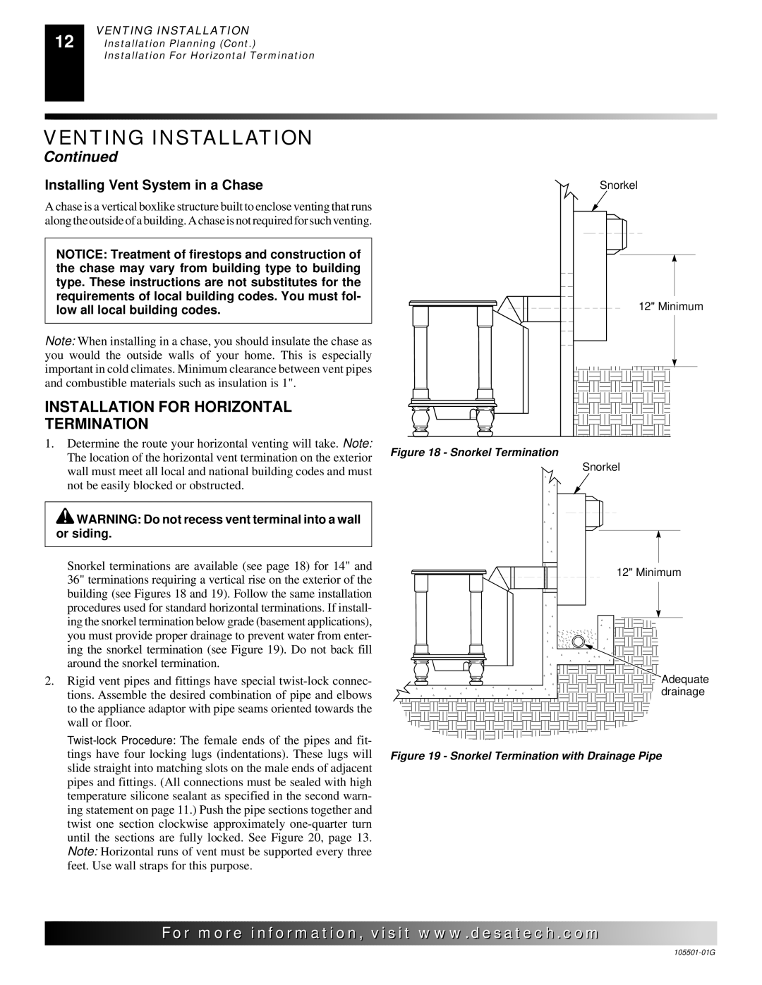 Desa Tech CDVBNC, CDVBPC manual Installation for Horizontal Termination, Installing Vent System in a Chase 