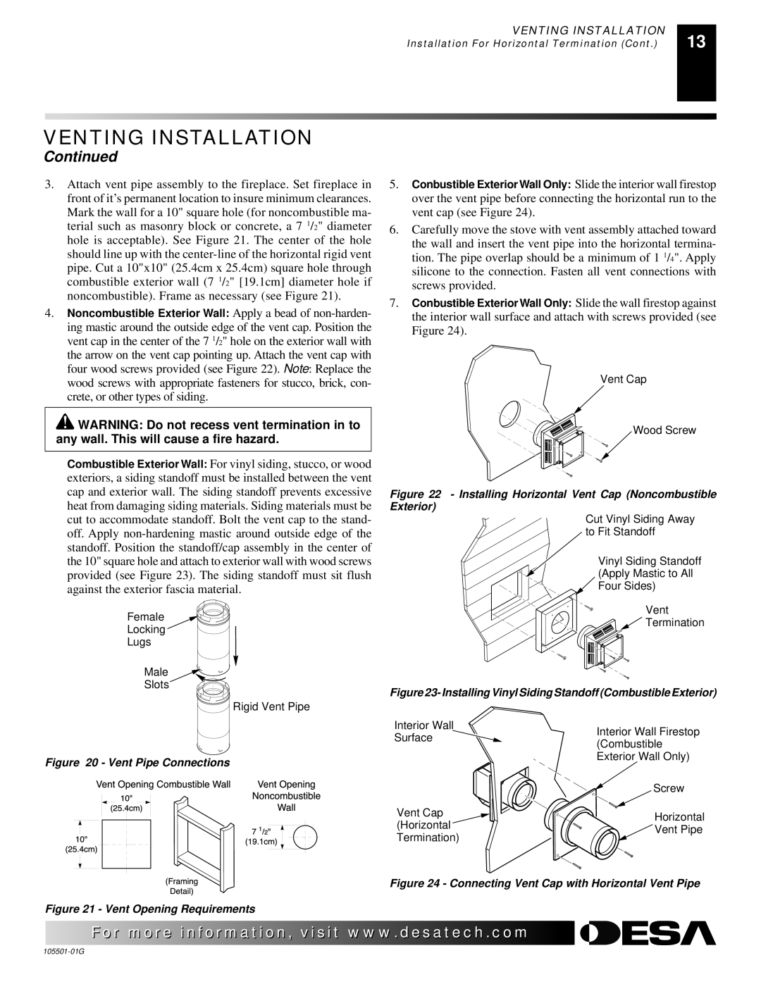 Desa Tech CDVBPC, CDVBNC manual Vent Pipe Connections 