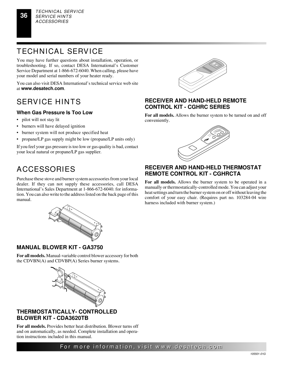 Desa Tech CDVBNC, CDVBPC manual Technical Service, Service Hints, Accessories 