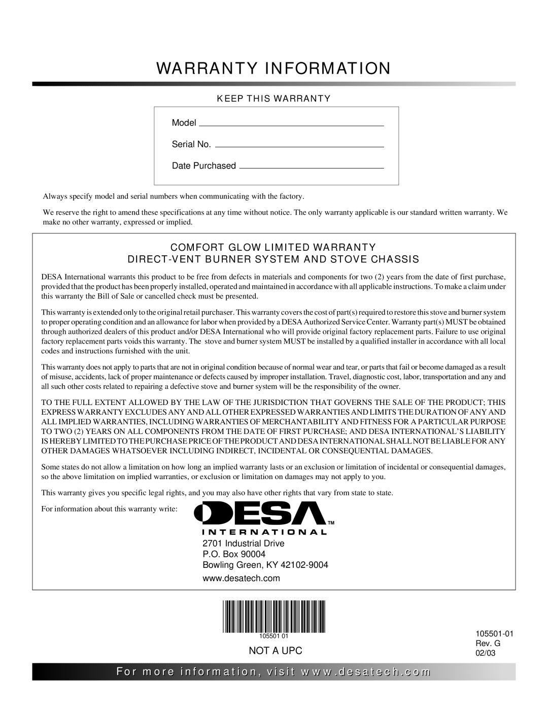 Desa Tech CDVBNC, CDVBPC manual Warranty Information 