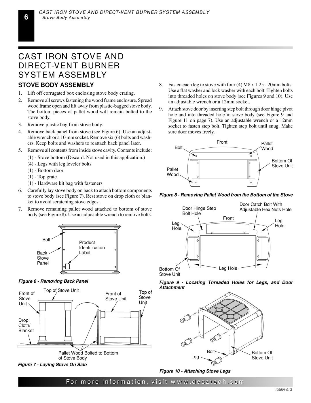 Desa Tech CDVBNC, CDVBPC manual Cast Iron Stove and DIRECT-VENT Burner System Assembly, Stove Body Assembly 