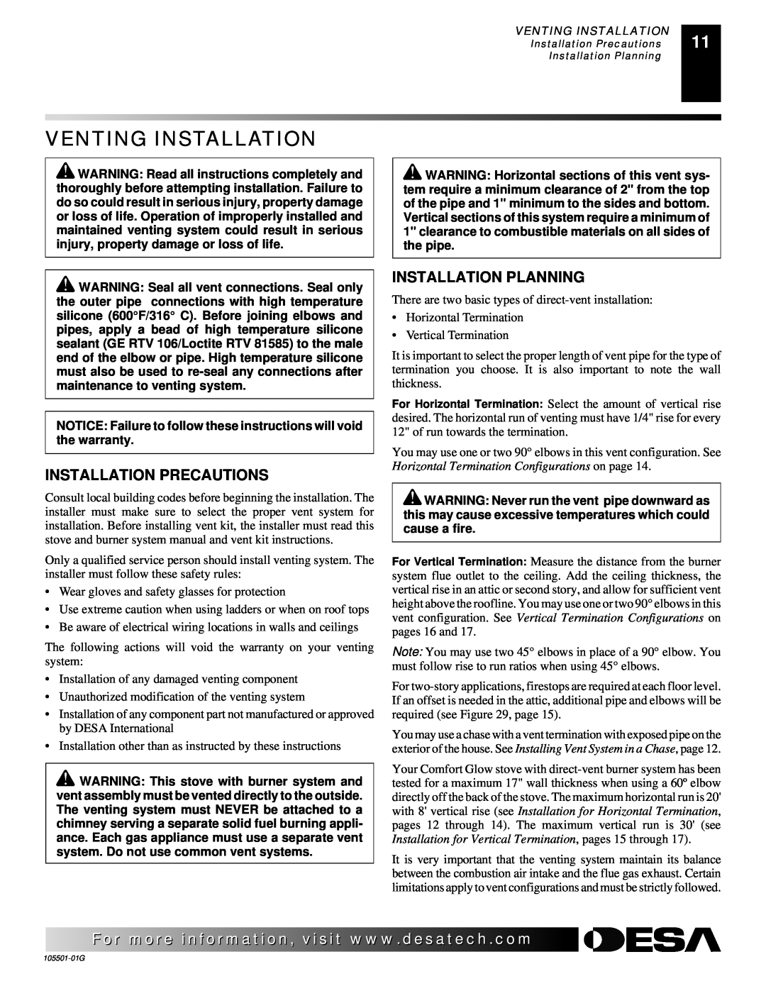 Desa Tech CDVBPC, CDVBNC manual Venting Installation, Installation Precautions, Installation Planning 