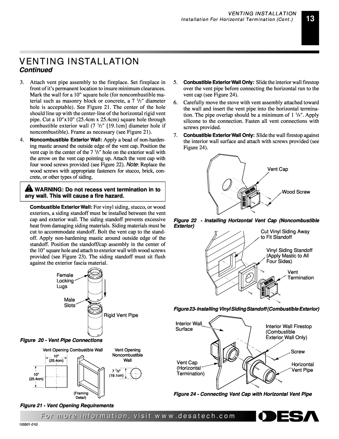 Desa Tech CDVBPC, CDVBNC manual Continued, Installation For Horizontal Termination Cont 