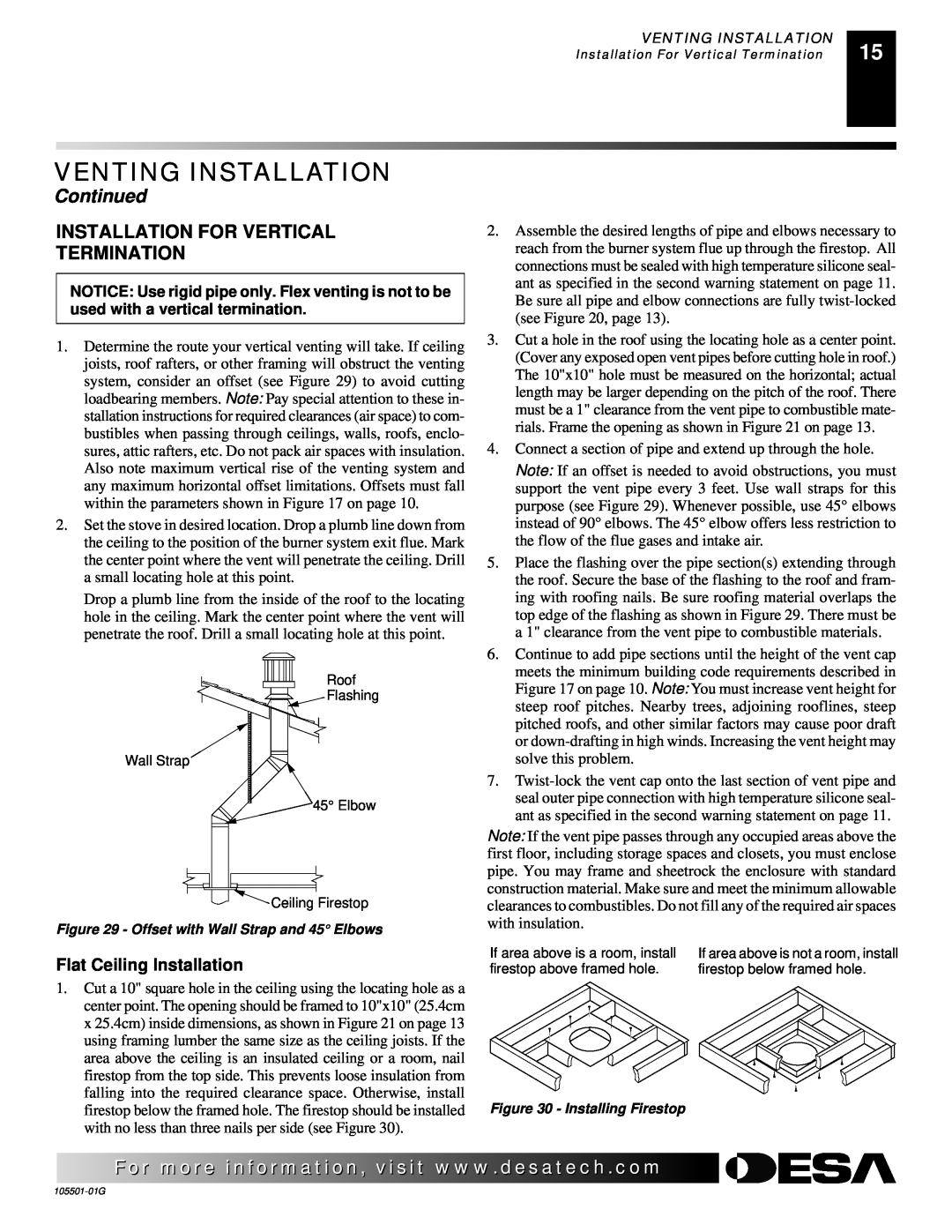 Desa Tech CDVBPC, CDVBNC manual Continued, Installation For Vertical Termination, Flat Ceiling Installation 