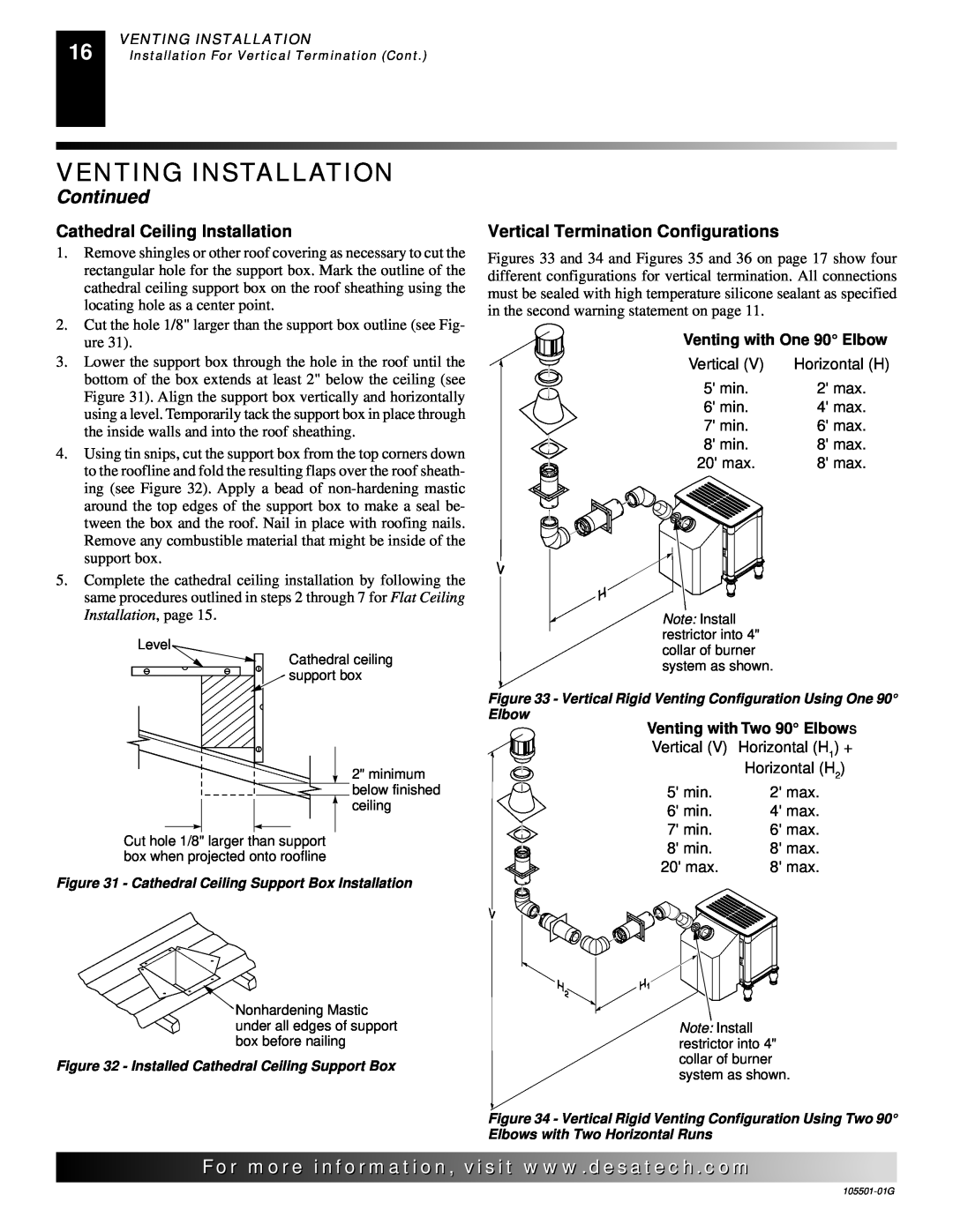 Desa Tech CDVBNC, CDVBPC manual Continued, For..com, Cathedral Ceiling Installation, Vertical Termination Configurations 