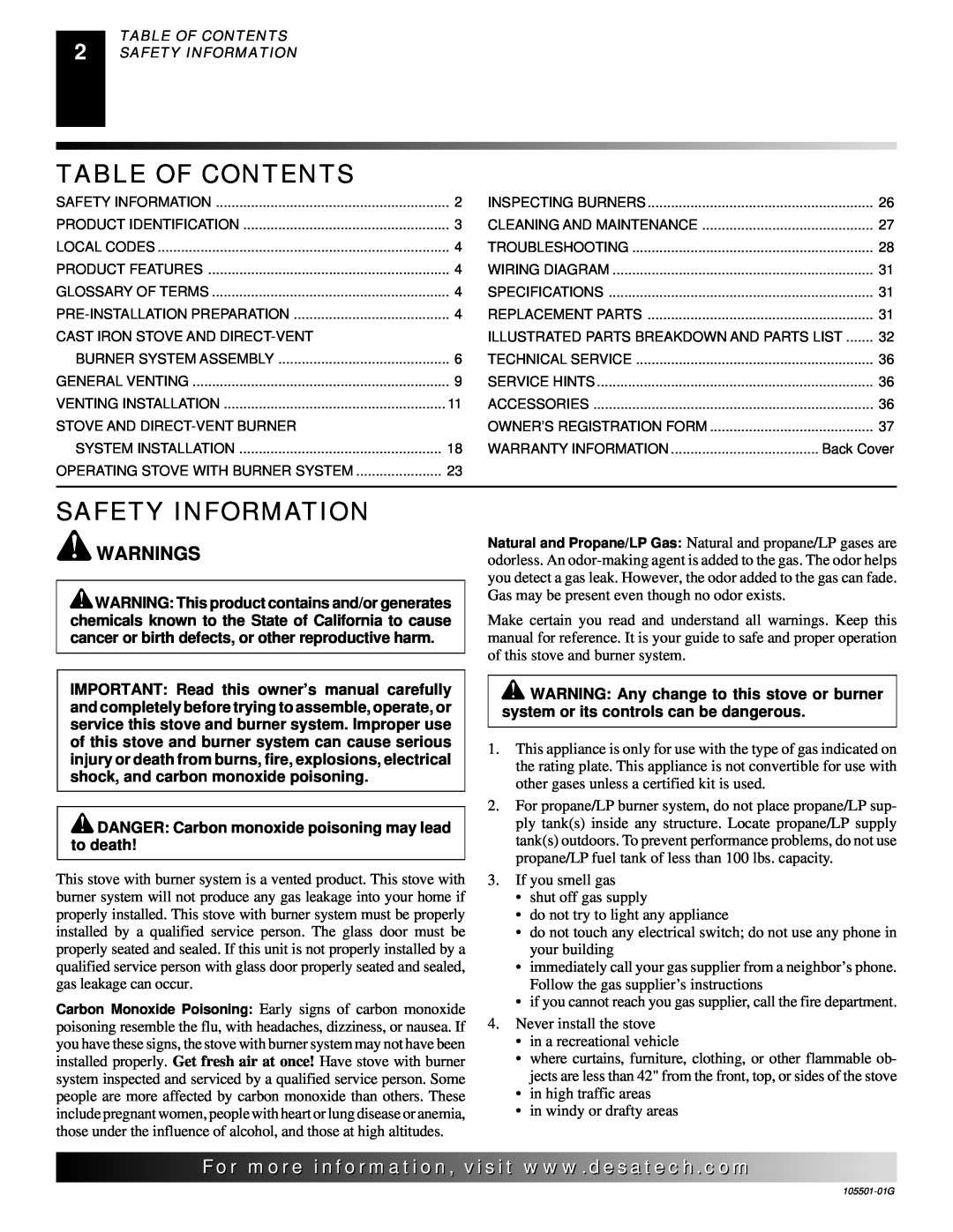 Desa Tech CDVBNC, CDVBPC manual Table Of Contents, Safety Information, Warnings, For..com 