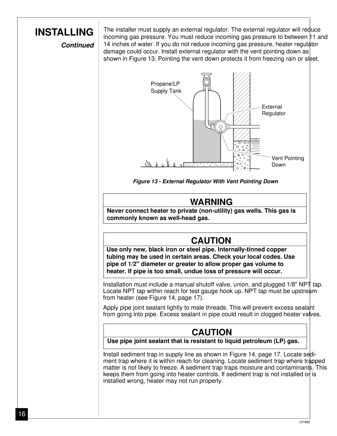 Desa Tech CG3630PV, CG2618PV, CG3324PT, CG3324PV, CG3630PT installation manual External Regulator With Vent Pointing Down 