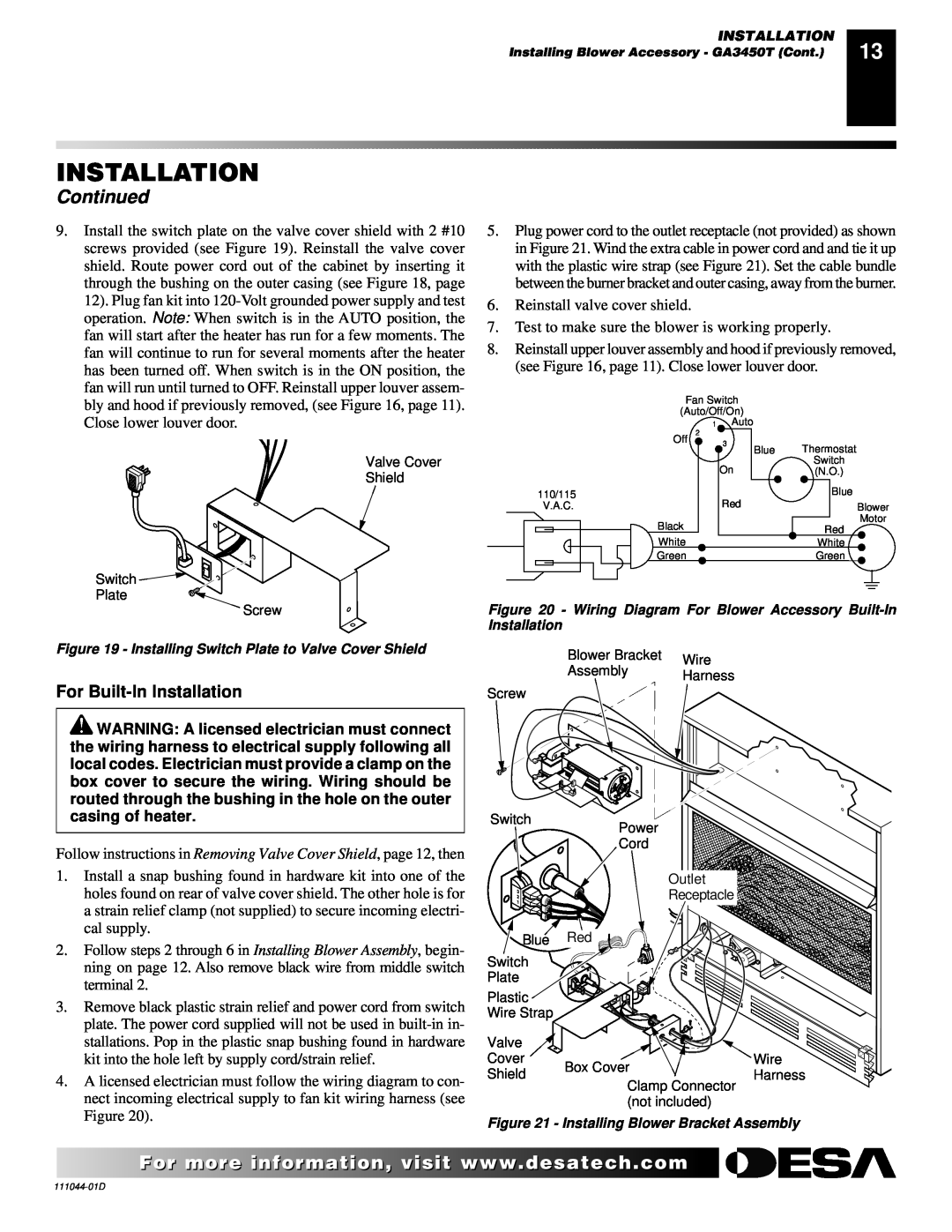 Desa Tech CGCFTN, CGCFTP installation manual For Built-InInstallation, Continued 