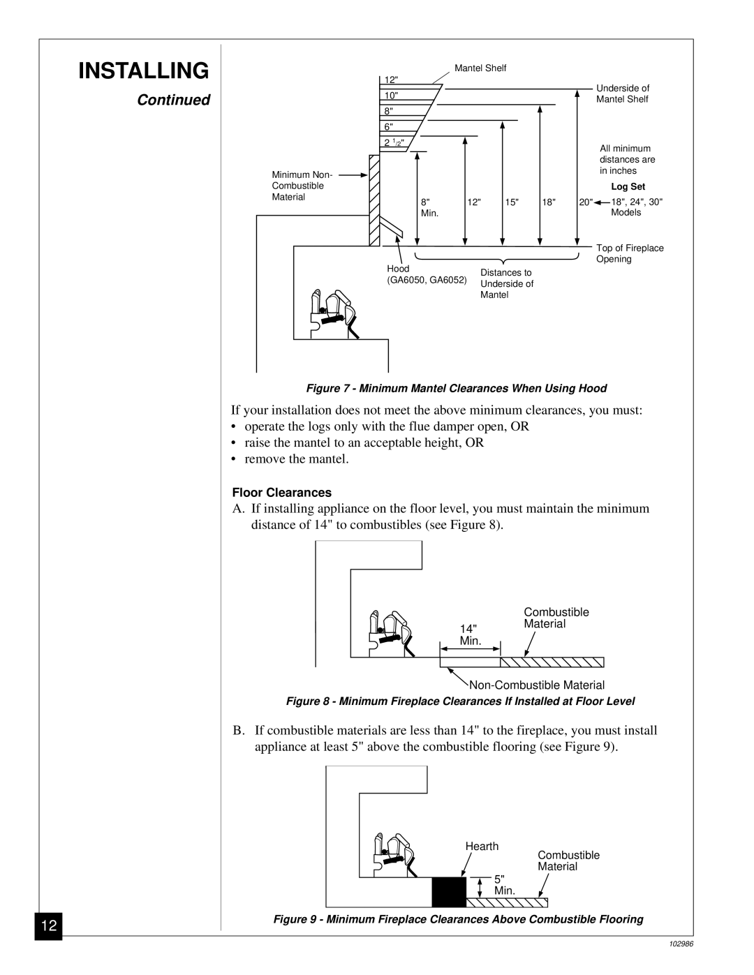 Desa Tech CGD3018N, CGD3924N, CGD3930N installation manual Floor Clearances 