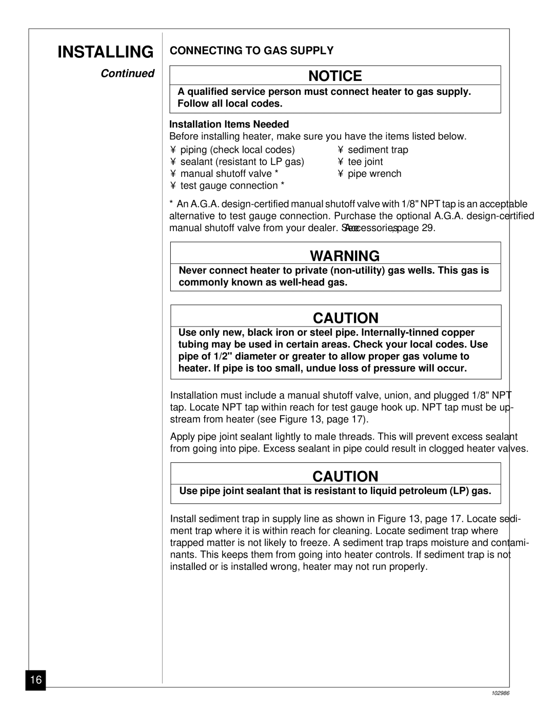 Desa Tech CGD3924N, CGD3018N, CGD3930N installation manual Connecting to GAS Supply 