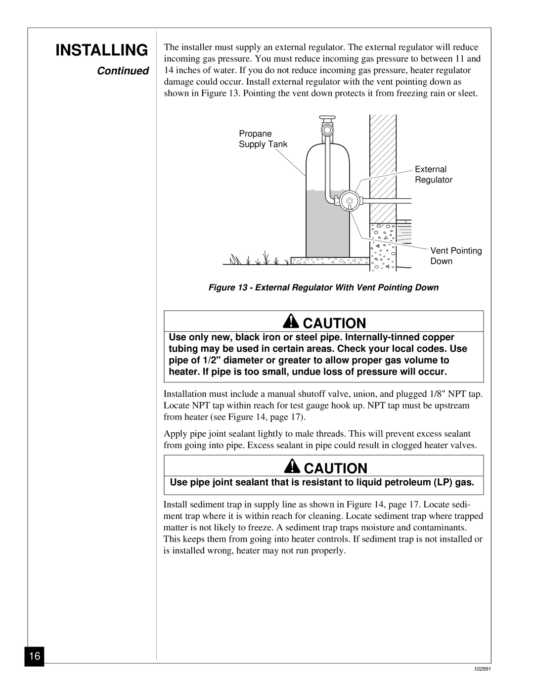 Desa Tech CGD3924P, CGD3018P, CGD3930P installation manual External Regulator With Vent Pointing Down 