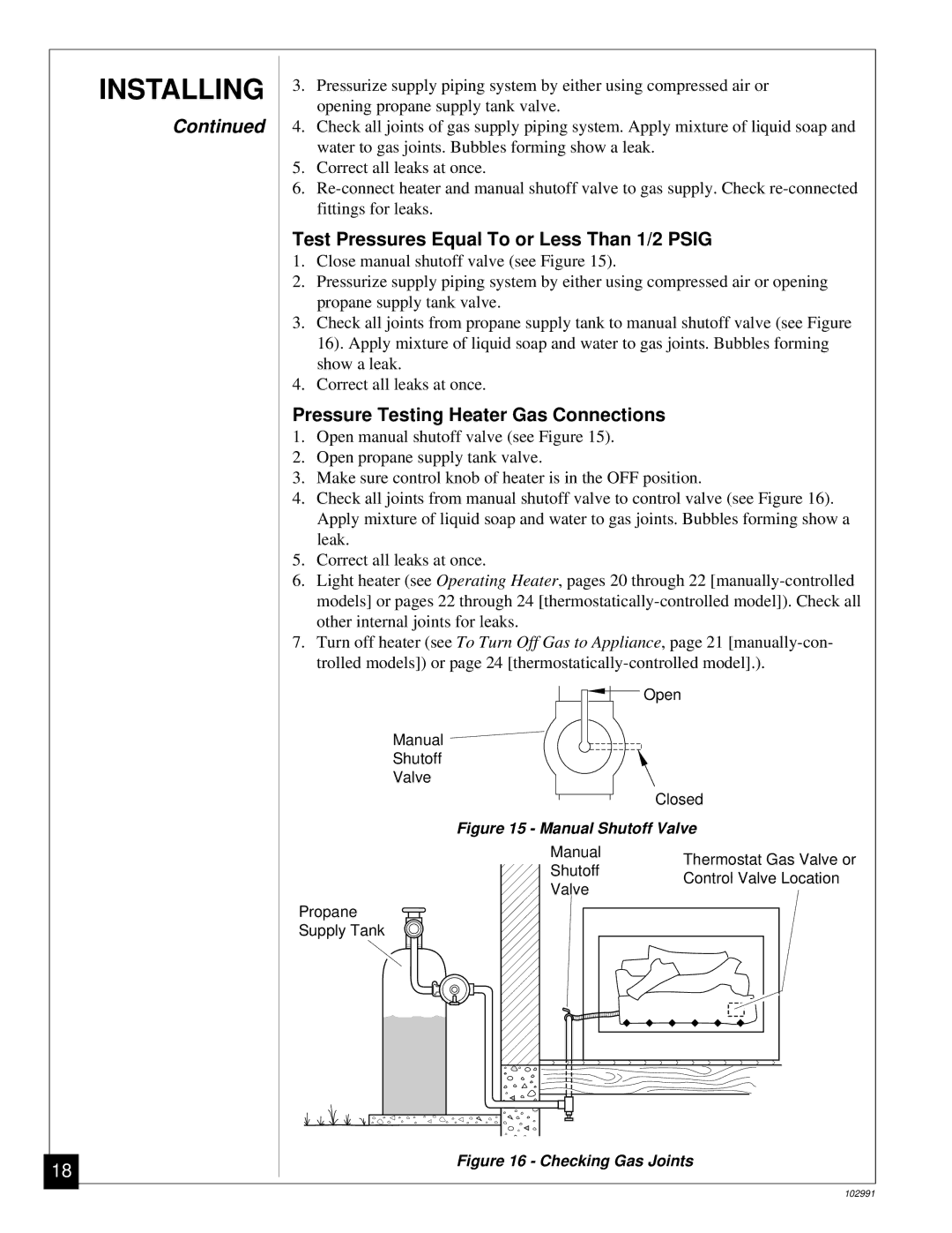 Desa Tech CGD3018P, CGD3924P, CGD3930P installation manual Test Pressures Equal To or Less Than 1/2 Psig 