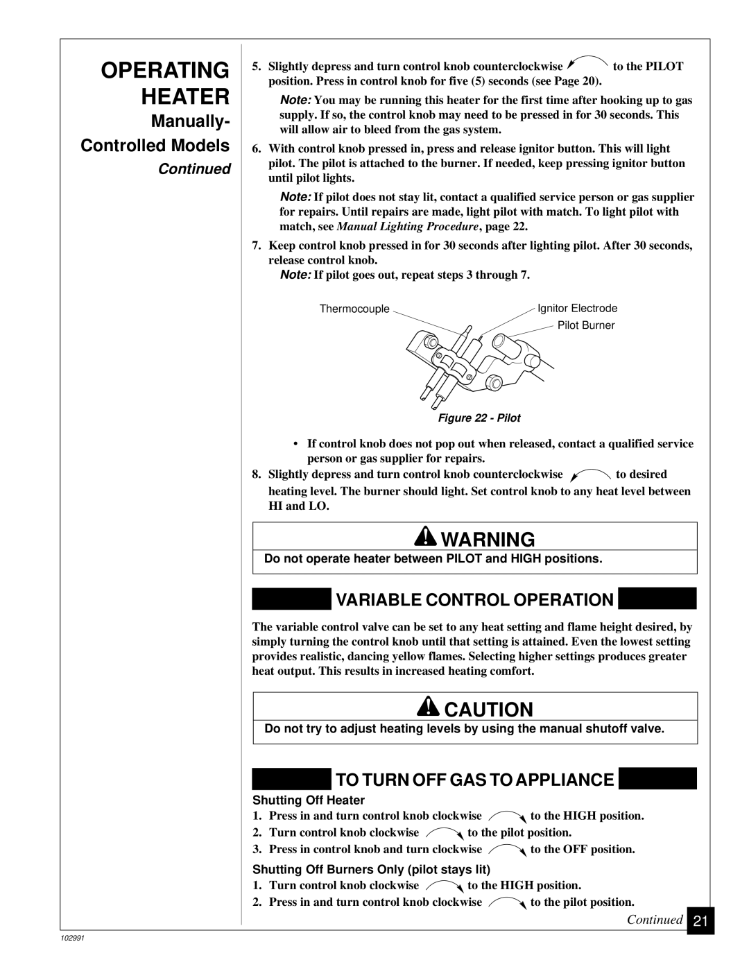 Desa Tech CGD3018P, CGD3924P, CGD3930P installation manual Variable Control Operation 