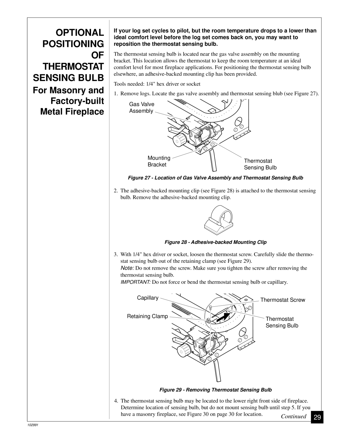 Desa Tech CGD3930P, CGD3018P, CGD3924P installation manual Optional Positioning of Thermostat Sensing Bulb 