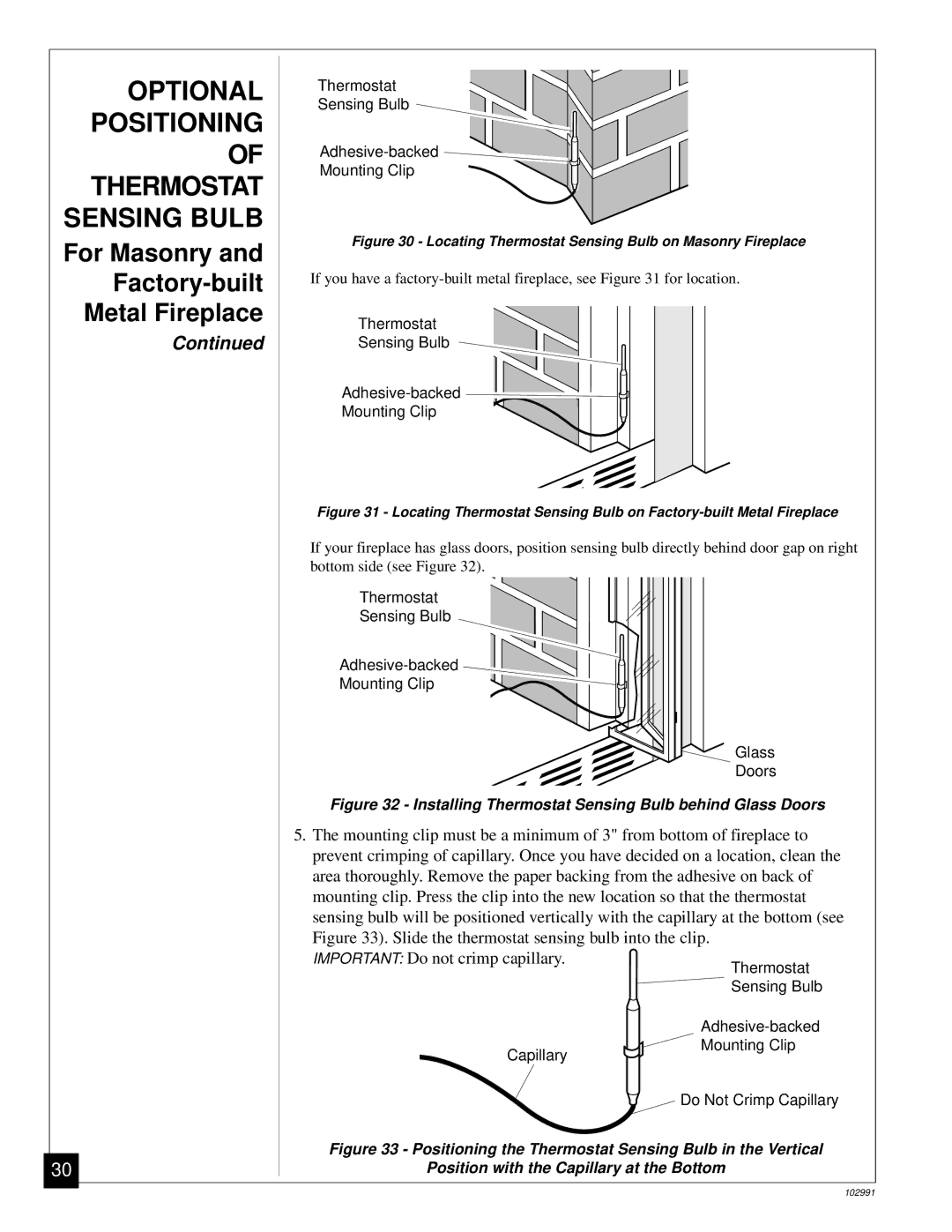 Desa Tech CGD3018P, CGD3924P, CGD3930P installation manual Installing Thermostat Sensing Bulb behind Glass Doors 