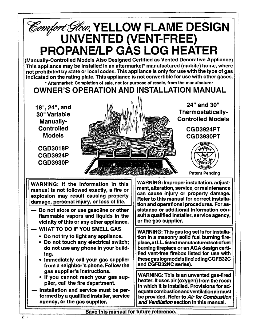 Desa Tech CGD3930PT, CGD3924PT installation manual Owners Operation and Installation Manual, Patent Pending 