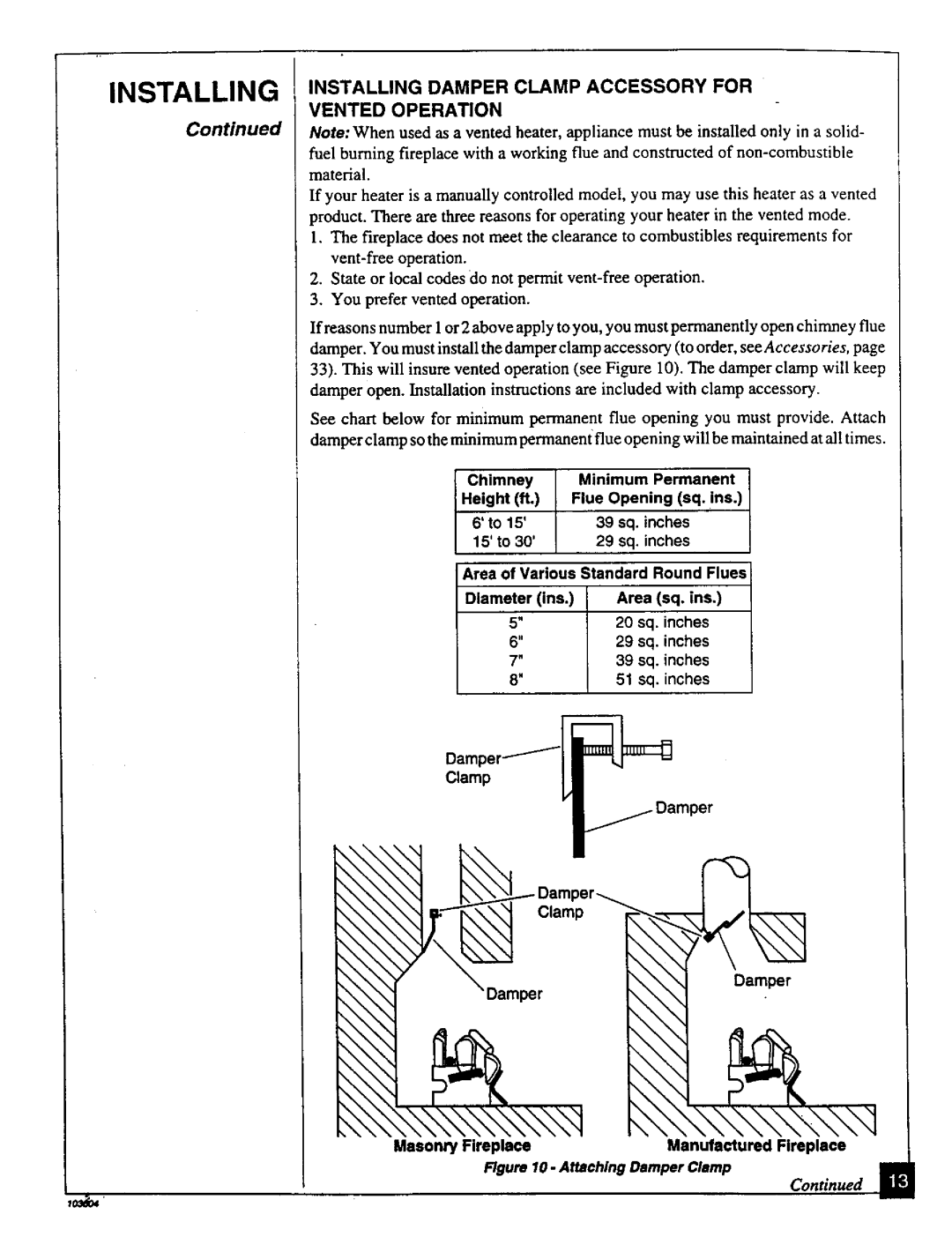 Desa Tech CGD3930PT Installing Damper Clamp Accessory for Vented Operation, Masonry Fireplace Manufactured Fireplace, Ill 