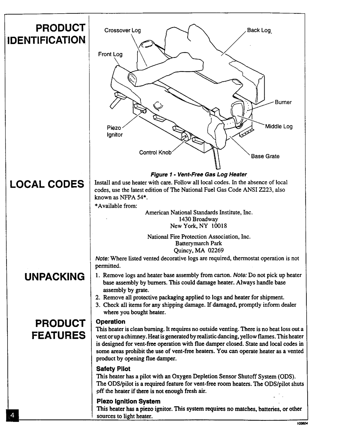 Desa Tech CGD3924PT, CGD3930PT Product, Local Codes, Crossover Log Front Log Ignitor Contr¢, Operation, Safety Pilot 