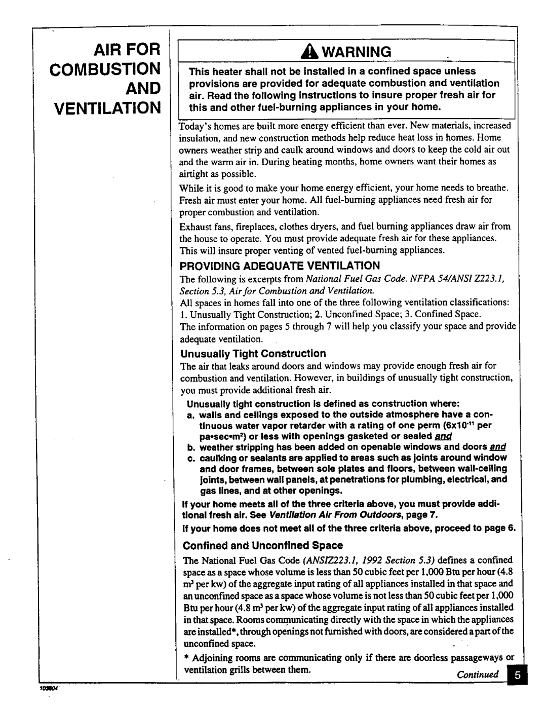 Desa Tech CGD3930PT, CGD3924PT installation manual AIR for Combustion Ventilation, Unusually Tight Construction 