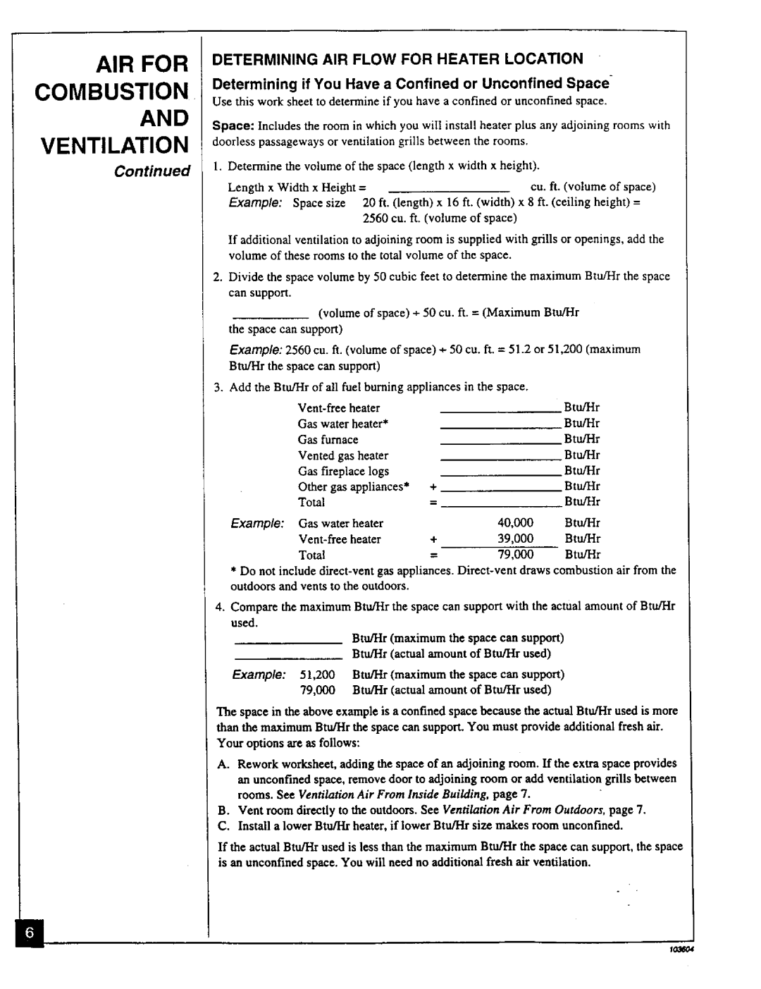 Desa Tech CGD3924PT Determining AIR Flow for Heater Location, Determining if You Have a Confined or Unconfined Space 