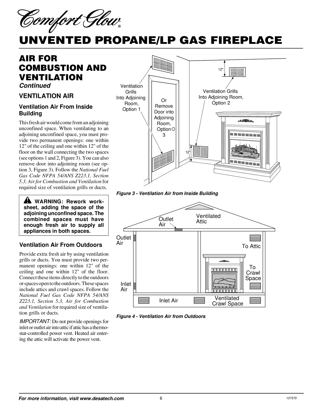 Desa Tech CGEFP33PR Ventilation AIR, Ventilation Air From Inside, Building, Ventilation Air From Outdoors 