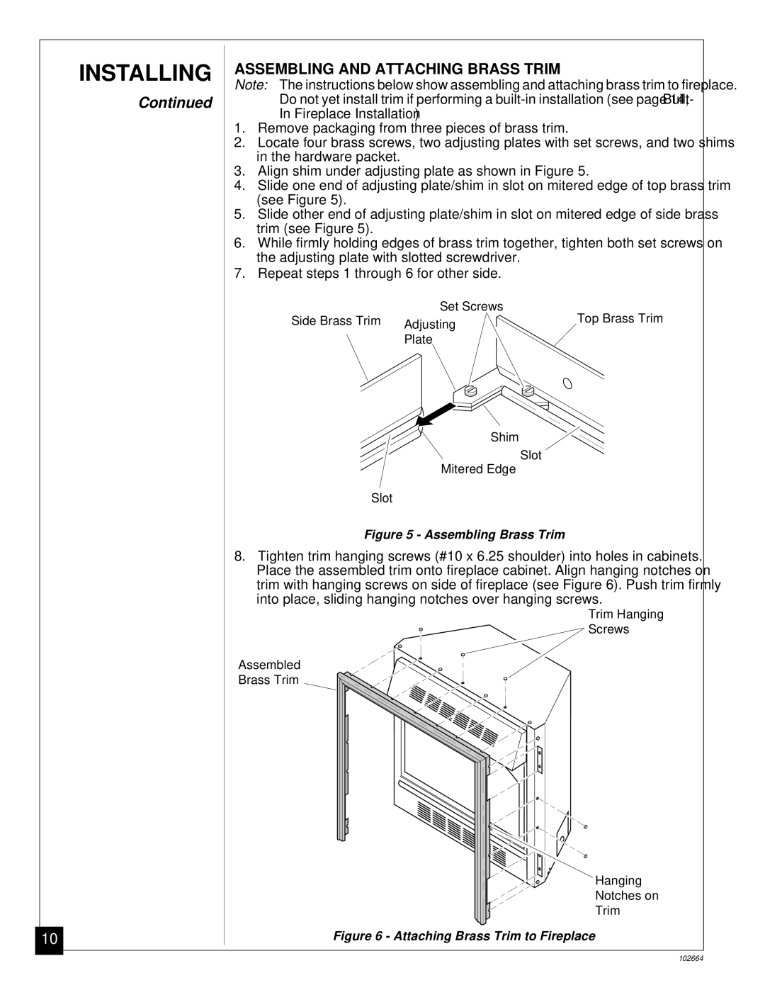 Desa Tech CGF265NVA, CGF280NT installation manual Assembling and Attaching Brass Trim, Assembling Brass Trim 