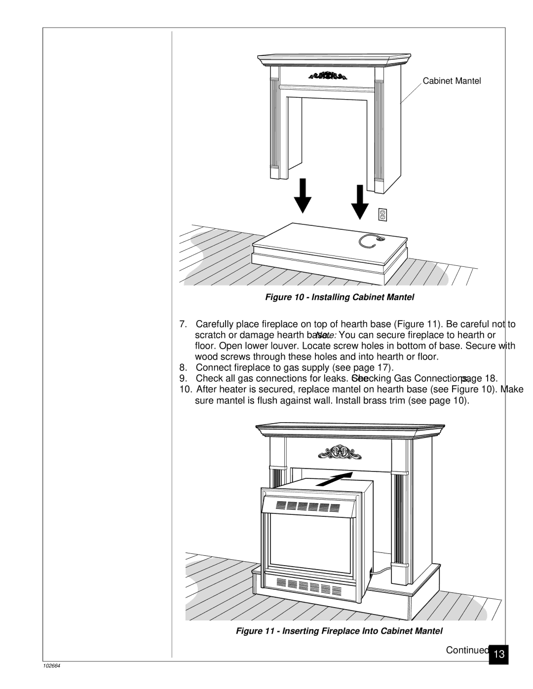 Desa Tech CGF280NT, CGF265NVA installation manual Installing Cabinet Mantel 