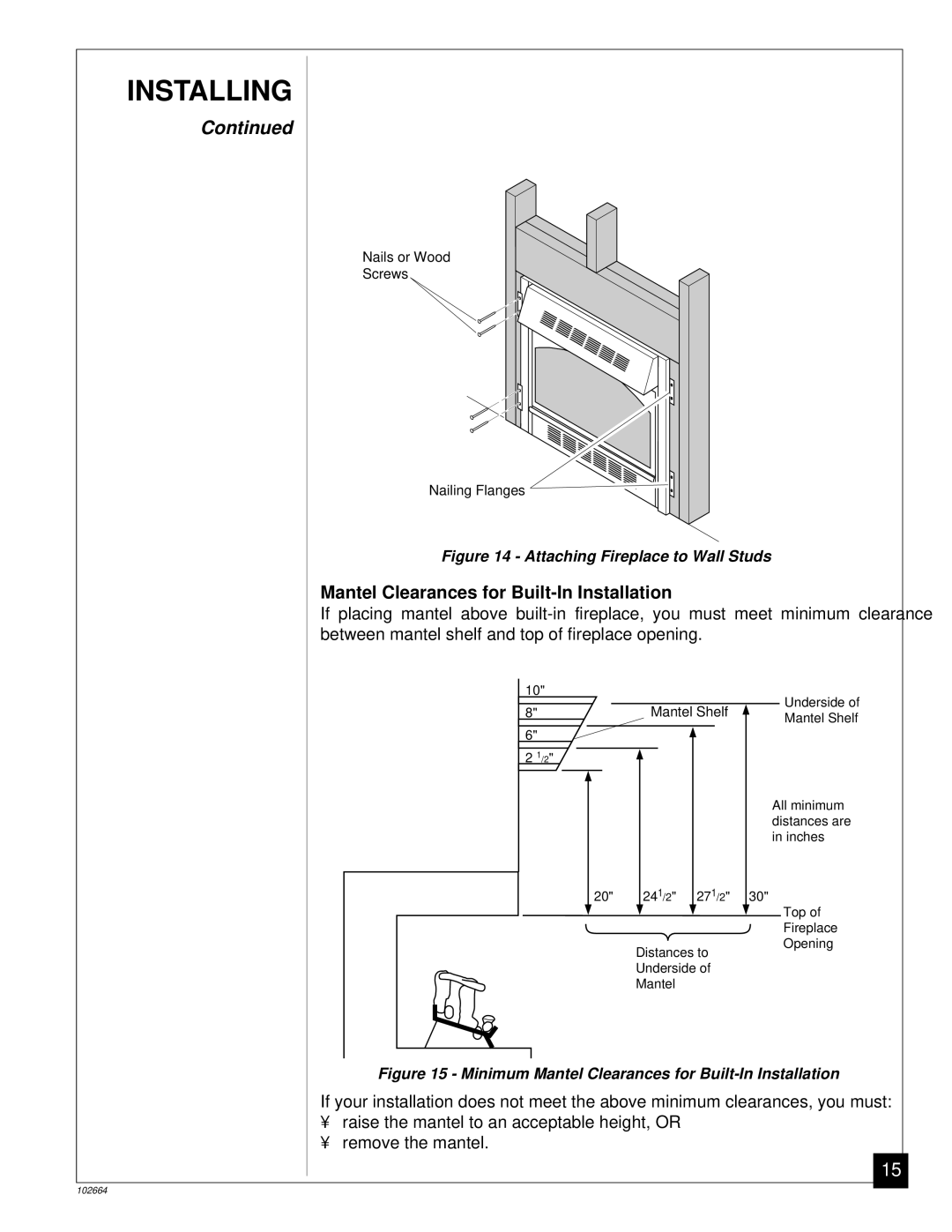 Desa Tech CGF280NT, CGF265NVA installation manual Mantel Clearances for Built-In Installation, Mantel Shelf 