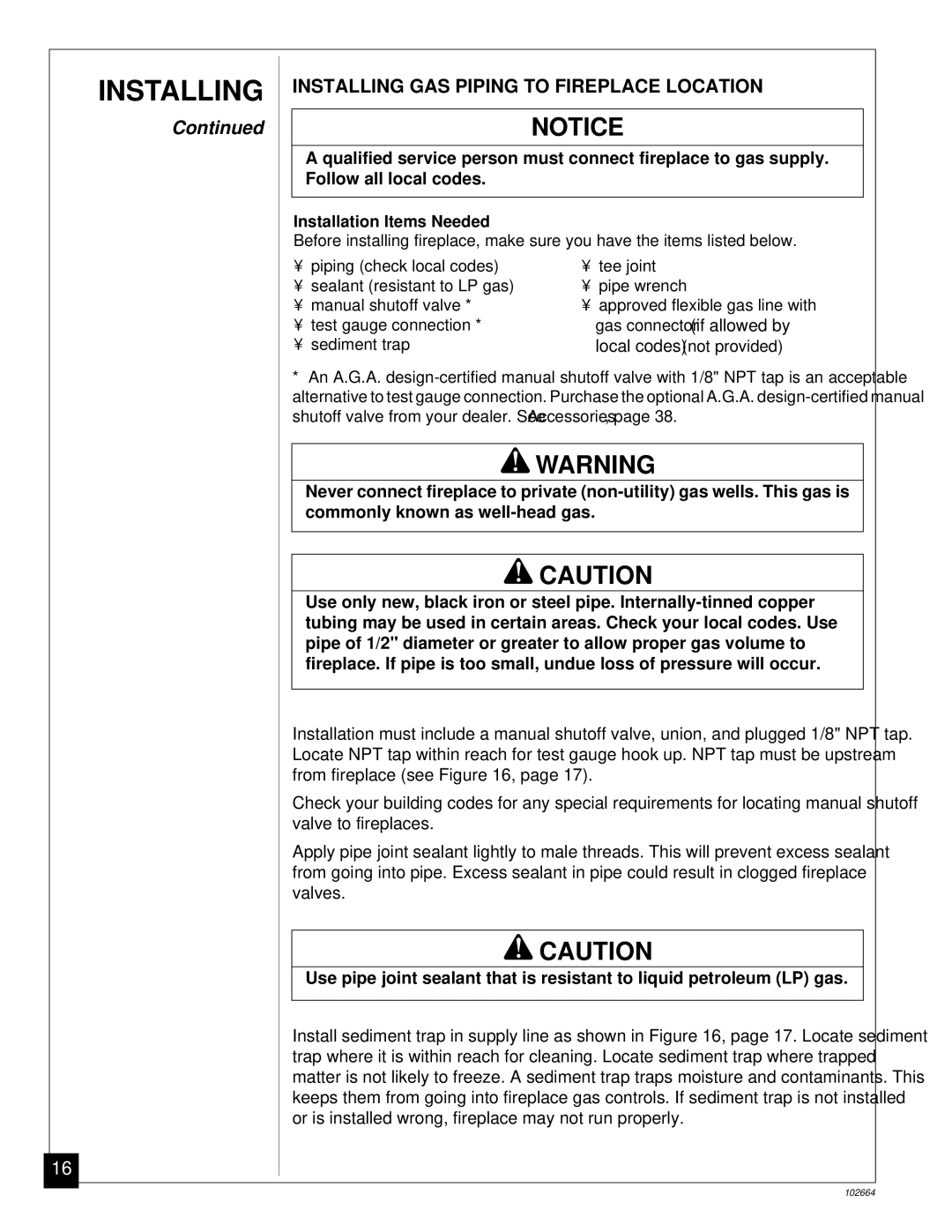 Desa Tech CGF265NVA, CGF280NT installation manual Installing GAS Piping to Fireplace Location, Installation Items Needed 