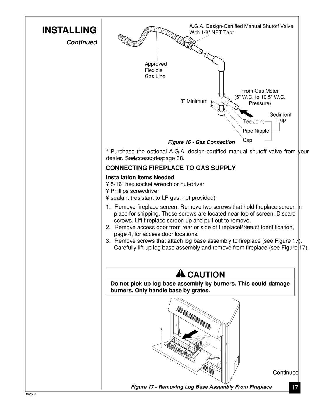 Desa Tech CGF280NT, CGF265NVA installation manual Connecting Fireplace to GAS Supply, Installation Items Needed 