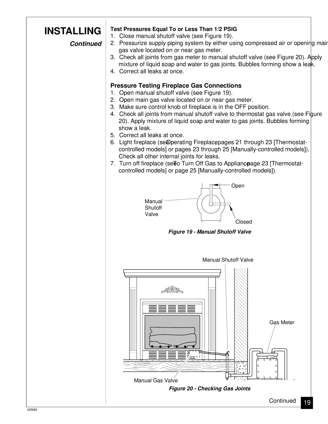 Desa Tech CGF280NT, CGF265NVA installation manual Pressure Testing Fireplace Gas Connections, Manual Shutoff Valve 