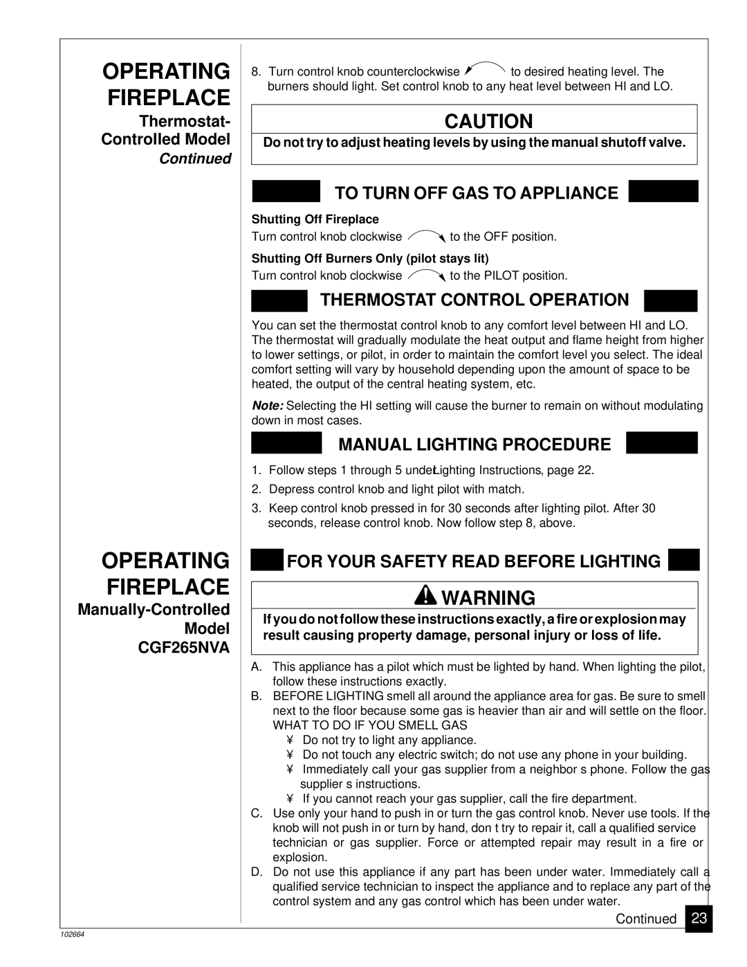 Desa Tech CGF280NT, CGF265NVA installation manual To Turn OFF GAS to Appliance 