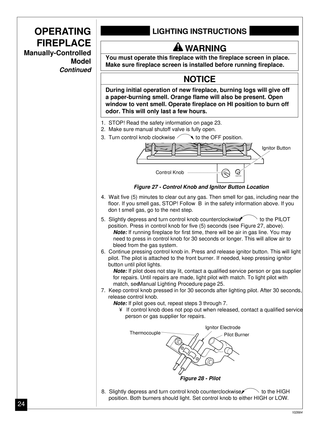 Desa Tech CGF265NVA, CGF280NT installation manual Manually-Controlled Model 