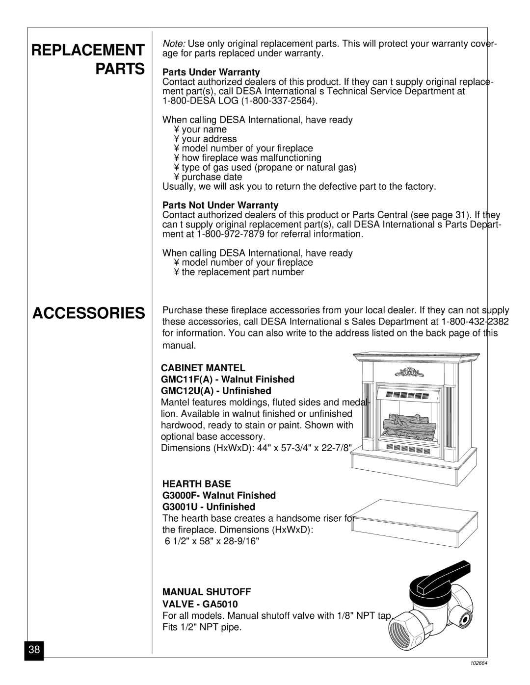 Desa Tech CGF265NVA, CGF280NT installation manual Accessories 