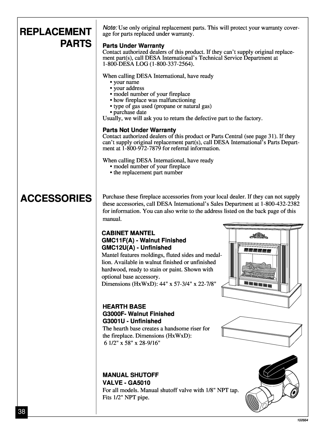 Desa Tech CGF265NVA Accessories, Replacement Parts, Parts Under Warranty, Parts Not Under Warranty, GMC12UA - Unfinished 